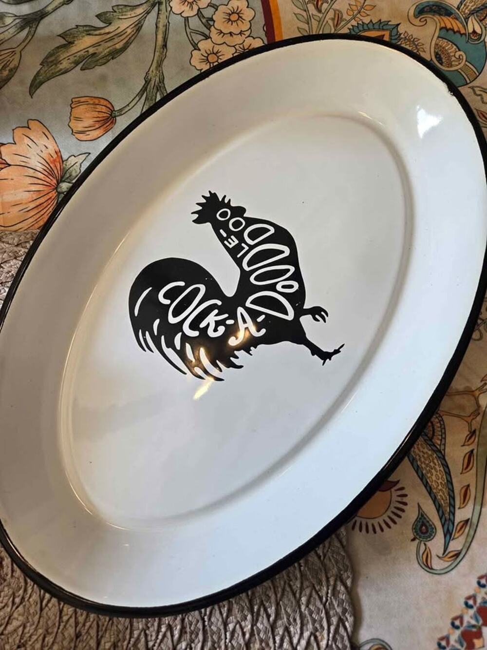 Creative Co-op Enamel Rooster Platter